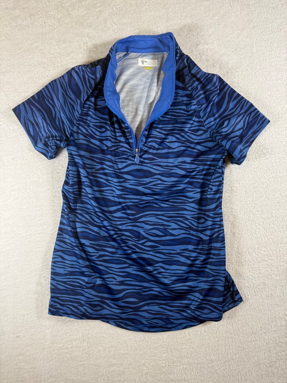 Greg Norman PlayDry Women’s Medium Blue Zebra Print 1/4 Zip Golf Polo Shirt